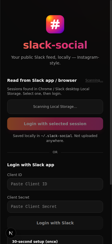 slack-social login screen with brand gradient logo